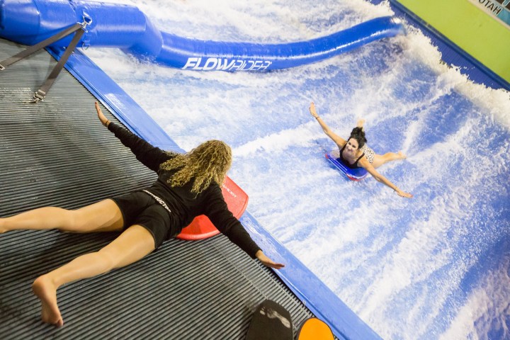 a woman bodyboarding in Utah